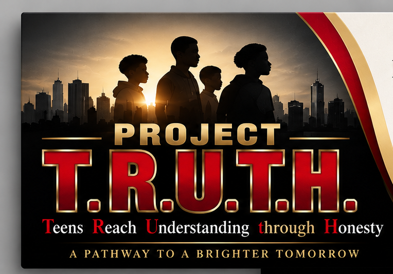 Project T.R.U.T.H. logo featuring young men and a city skyline